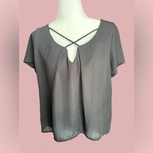 ADC Sheer Black Blouse with Criss Cross Front Size L